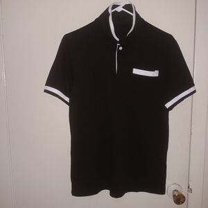 Men's Black Polo Shirt with White Accents